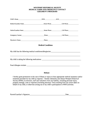 Fairfield County Childrens ChoirMedical Form 2004-2005 Season