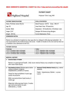 NICK HERREN'S HOSPITAL CHART for the 2 day period preceding his death