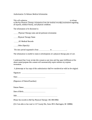 Authorization to Release Medical Records or Protected Health ...