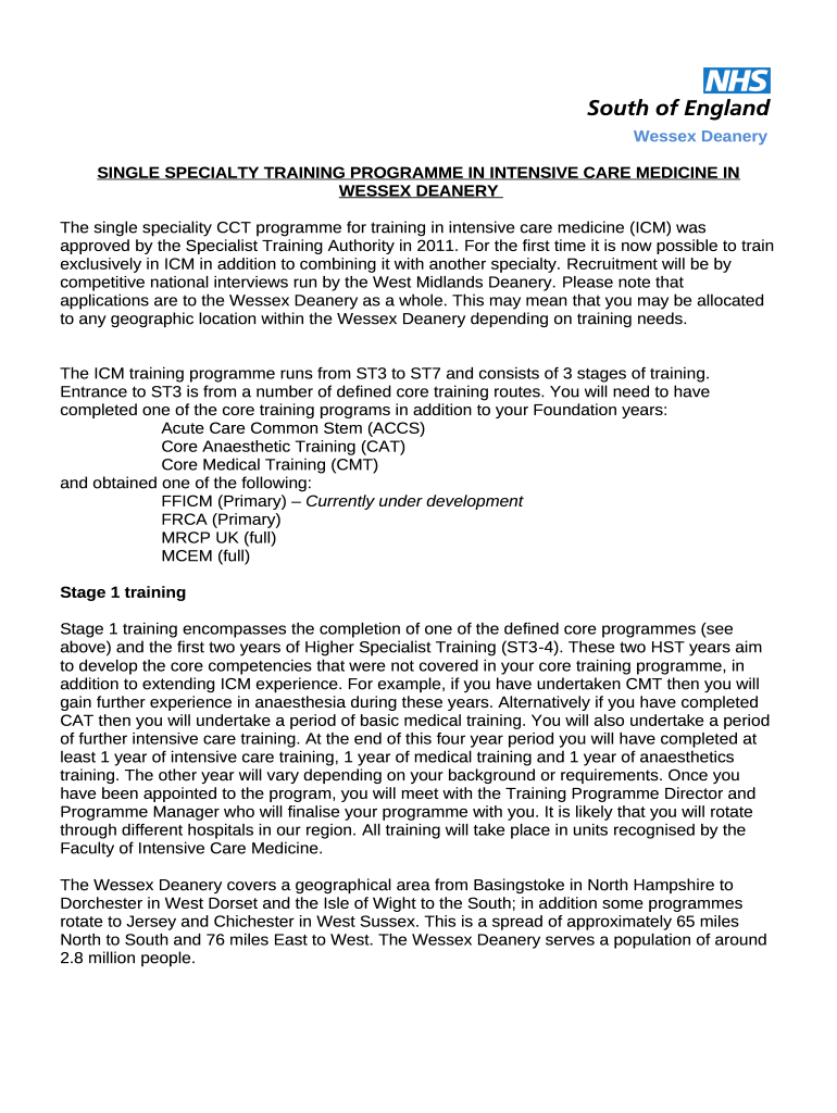 SINGLE SPECIALTY TRAINING PROGRAMME IN INTENSIVE CARE Doc Template