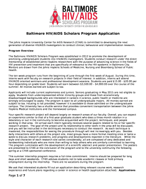 Baltimore HIV/AIDS Scholars Program Application