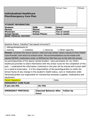 Individualized Healthcare Plan/Emergency Care Plan