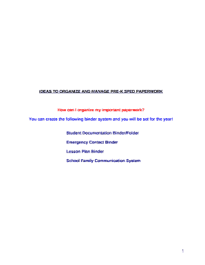 IDEAS TO ORGANIZE AND MANAGE PRE-K SPED PAPERWORK
