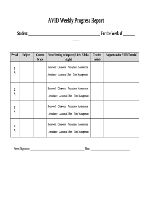 AVID Weekly Progress Report