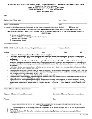 Authorization for Release of Psychiatric Information