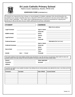 admission form - St Louis Catholic Primary School Aylesbury