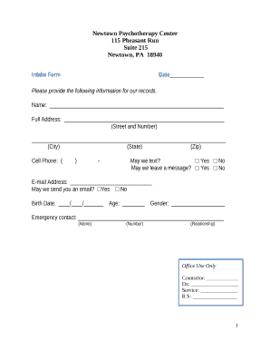PATIENT INTAKE &amp;amp; HEALTH HISTORY FORM DATE: