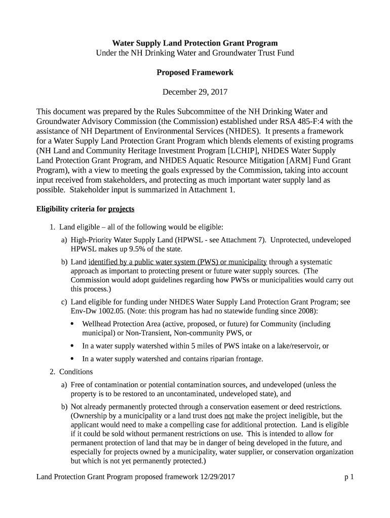 Water Supply Land Conservation Grants NH Department of Doc