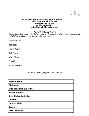 Parent Intake Form - Be Holistic