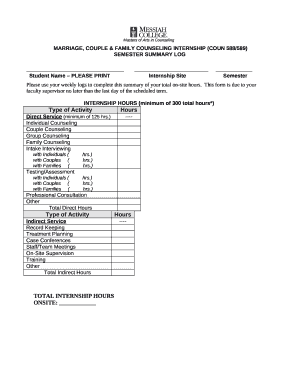 MARRIAGE, COUPLE & FAMILY COUNSELING INTERNSHIP (COUN 588/589)