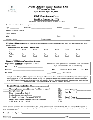 Fillable Online 2020 Ice Show Registration Form - North Atlantic Figure ...