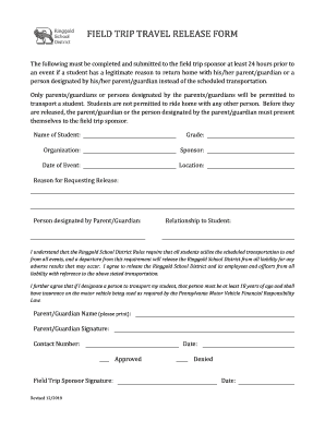 Field Trip Travel Release Form