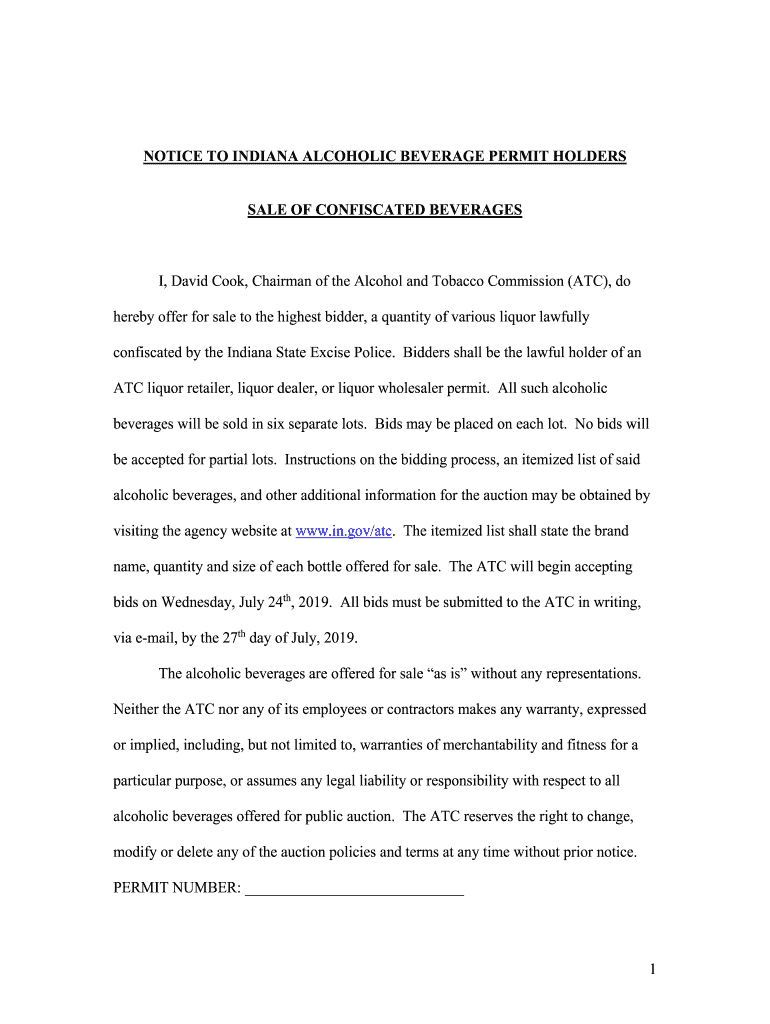 Fillable Online NOTICE TO INDIANA ALCOHOLIC BEVERAGE PERMIT HOLDERS Fax