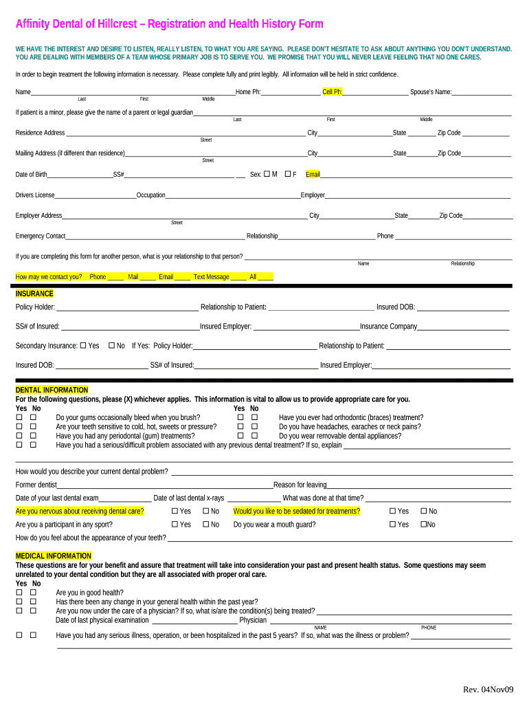 Template-HealthHistory-Rev8-Hillcrest.doc - Affinity Dental of ... Doc ...