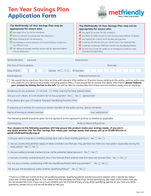 Ten Year Savings Plan Application Form