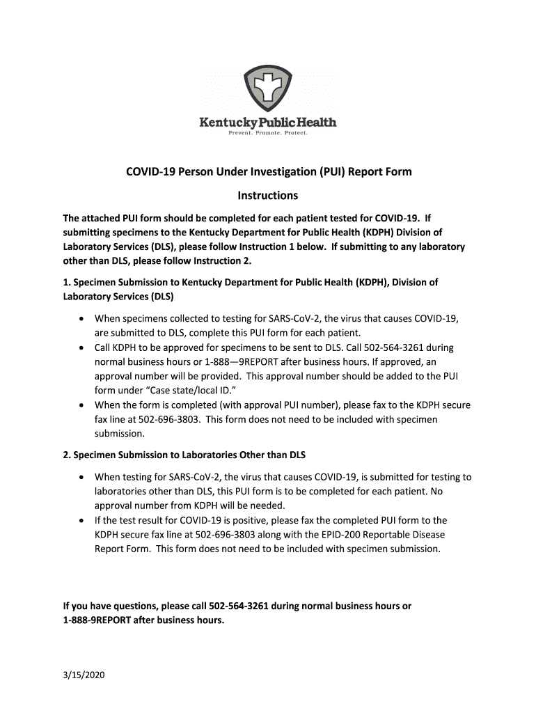 COVID19 Person Under Investigation (PUI) Report Form Instructions Fill and Sign Printable
