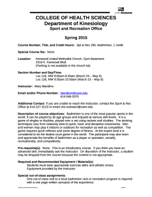 COLLEGE OF HEALTH SCIENCES Department of Kinesiology Sport ...