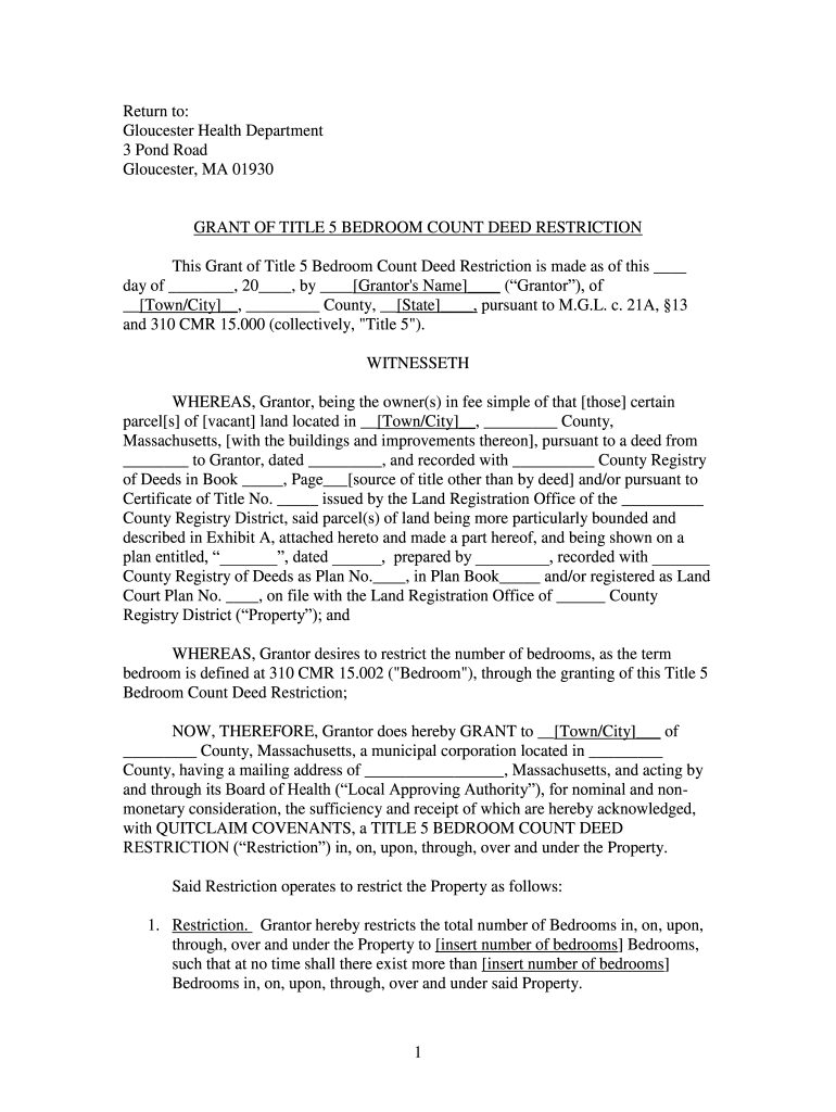 Massachusetts Title 5 Bedroom Count Deed Restriction Preview on Page 1