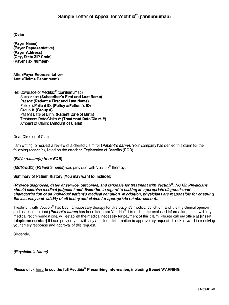 Fillable Online Sample Letter of Appeal for () - Amgen ... Fax Email ...