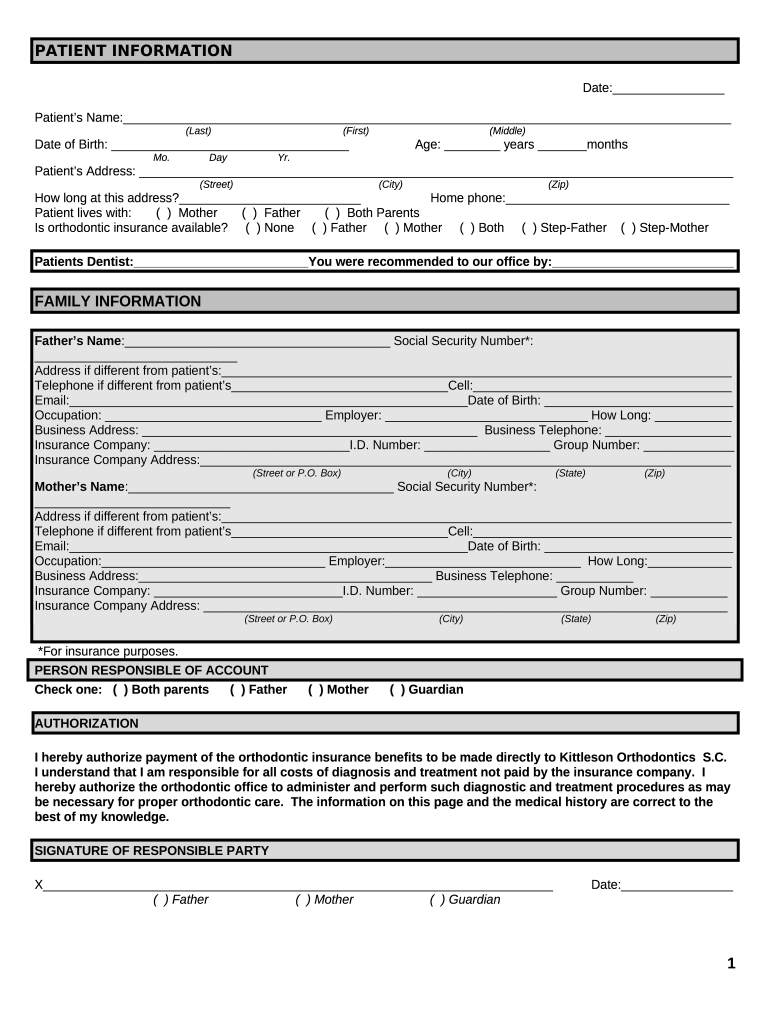 PREMIER ORTHODONTICS Medical Dental History for Doc Template