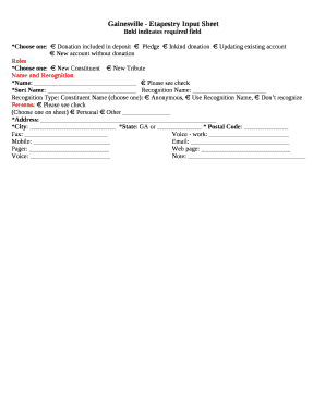 Etapestry Input Sheet for Breakthru House