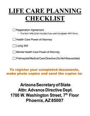 Fillable Online Arizona Life Care Planning Packet (Advance Directives ...
