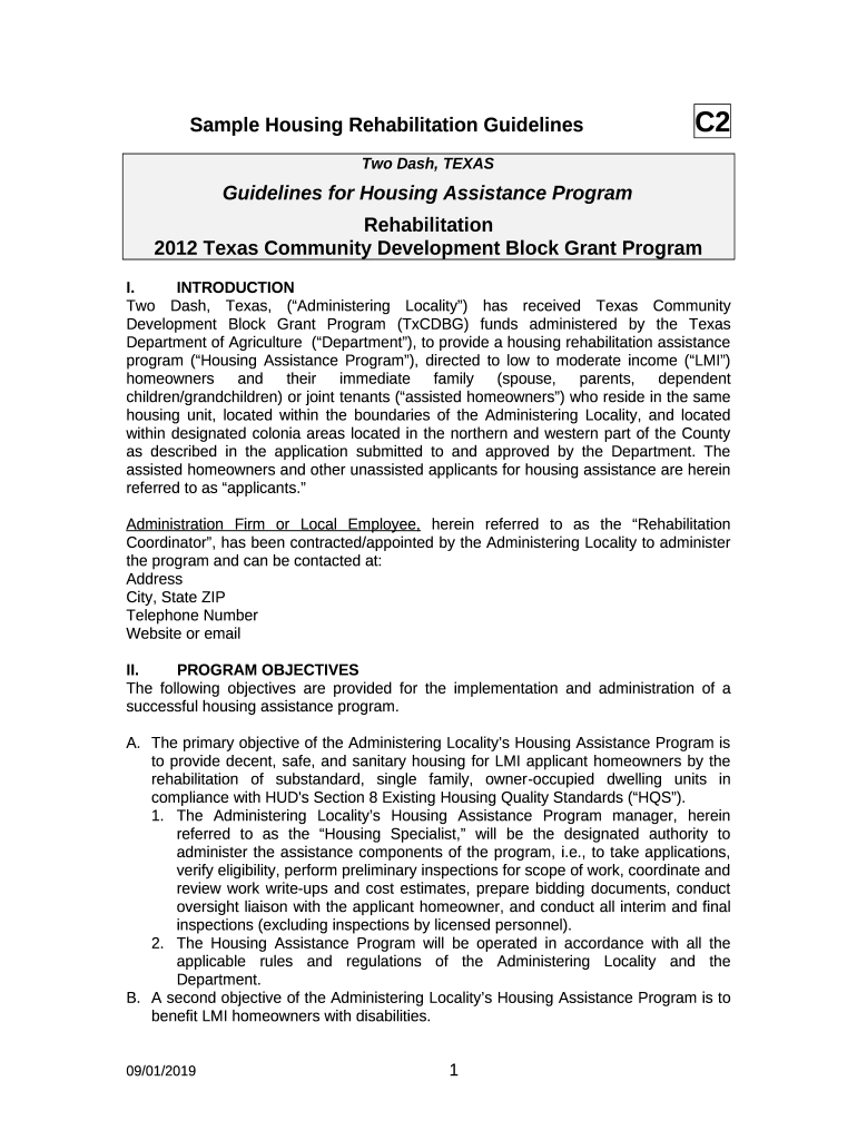 Sample Housing Rehabilitation Guidelines Texas Department of Doc
