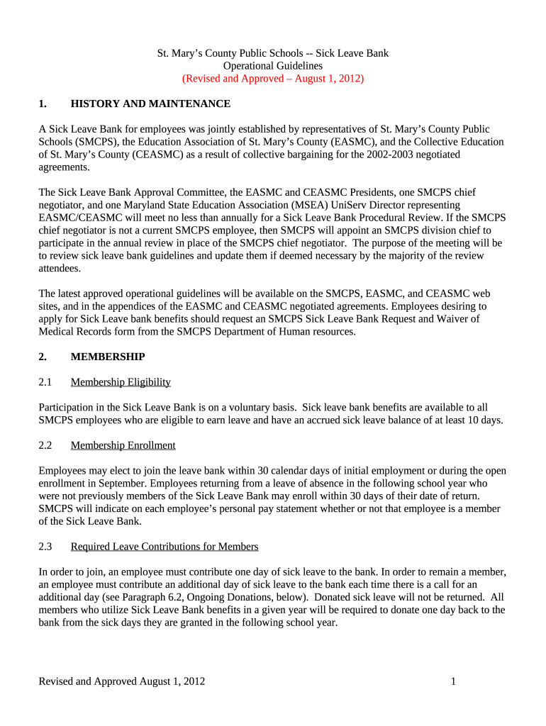 Joint Sick Leave Bank and Exchange Operational Guidelines Doc Template