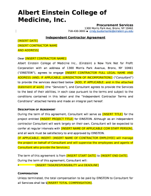 Independent Contractor's Form - Albert Einstein College
