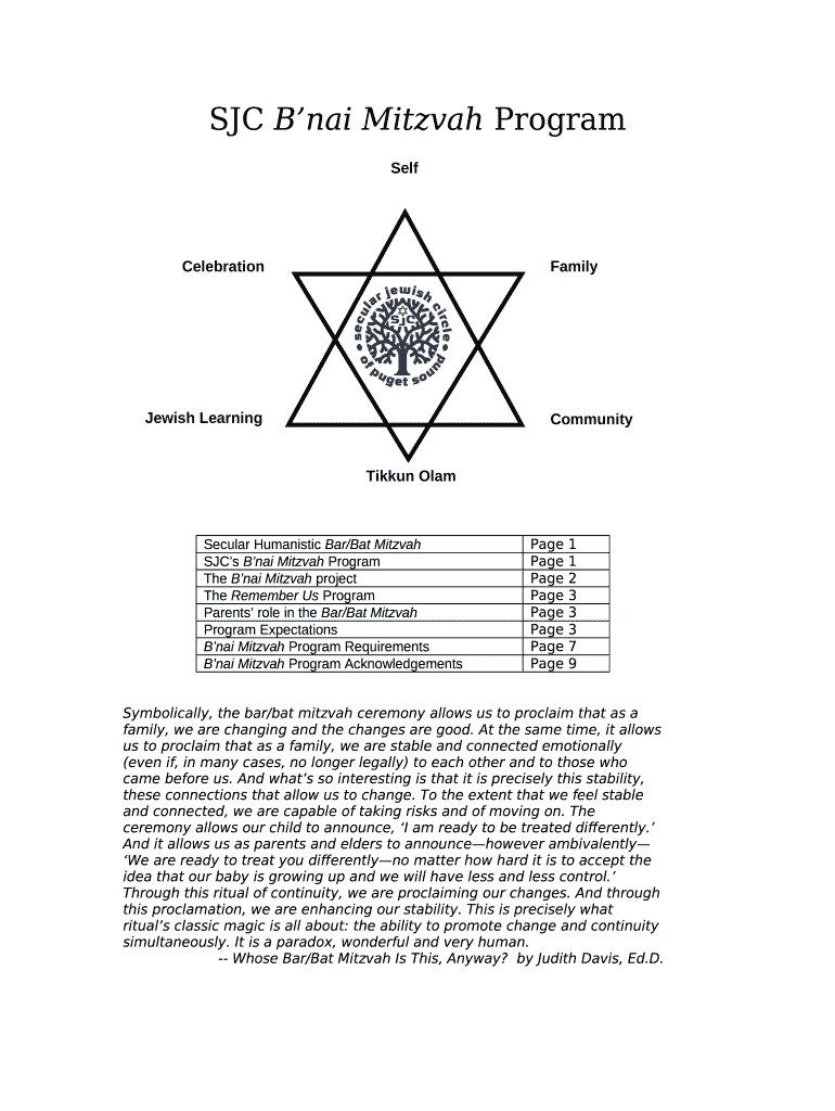 SJC B'nai Mitzvah Program - Secular Jewish Circle of Puget ... Doc Template  | pdfFiller