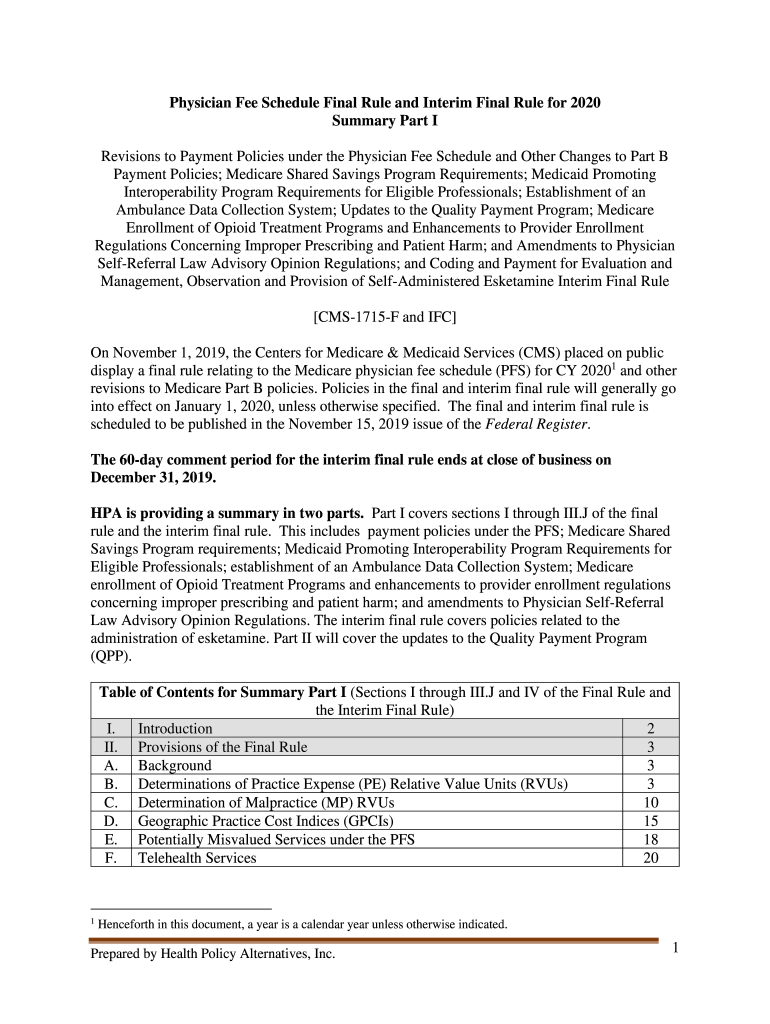 Fillable Online Physician Fee Schedule Final Rule and Interim Final HFMA Fax Email Print