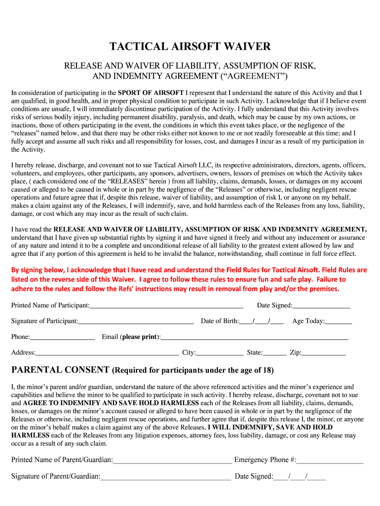 Fillable Online Gamepod Combat Zone Inc. RELEASE AND WAIVER OF