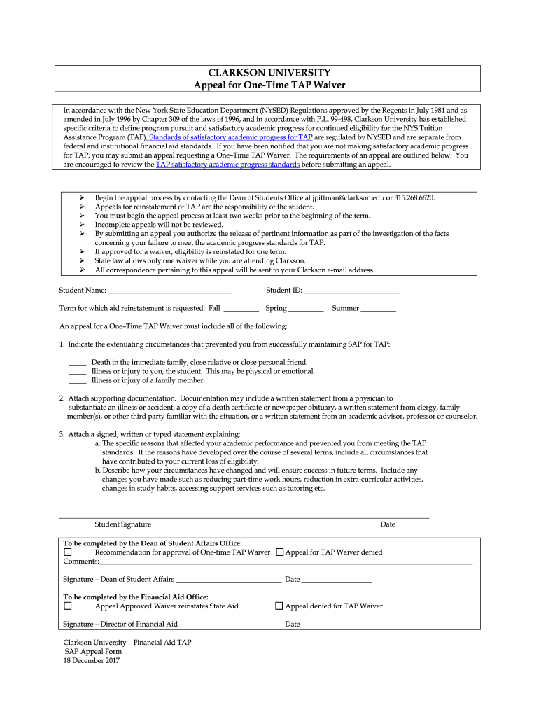 Appeal for One-Time TAP Waiver Preview on Page 1