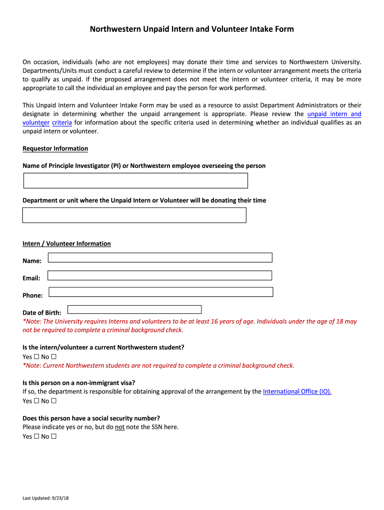 intern intake form Preview on Page 1