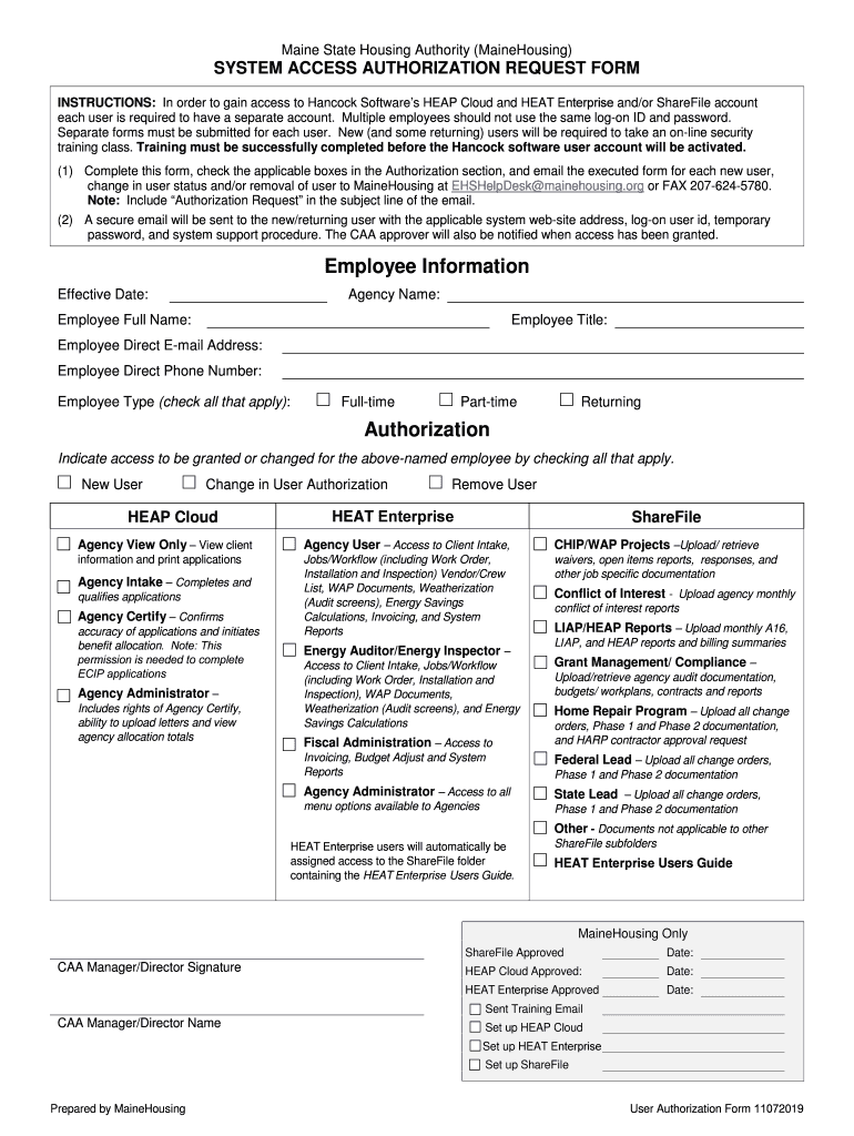 Fillable Online Employee Information Authorization Maine Housing Fax