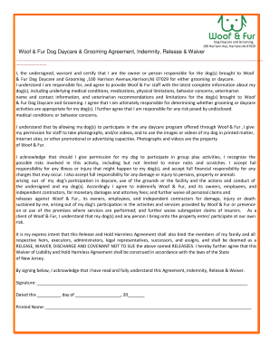 Woof and fur Daycare Intake form