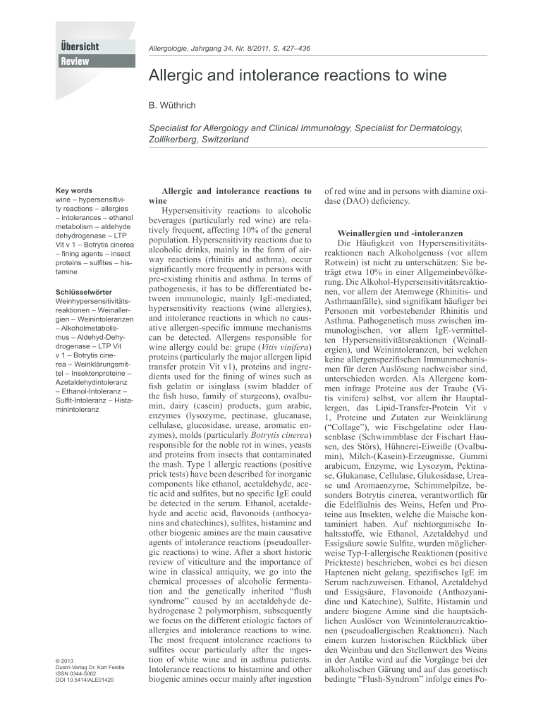 Fillable Online Wine Allergens What to Know About Wine Allergies and Fax Email Print