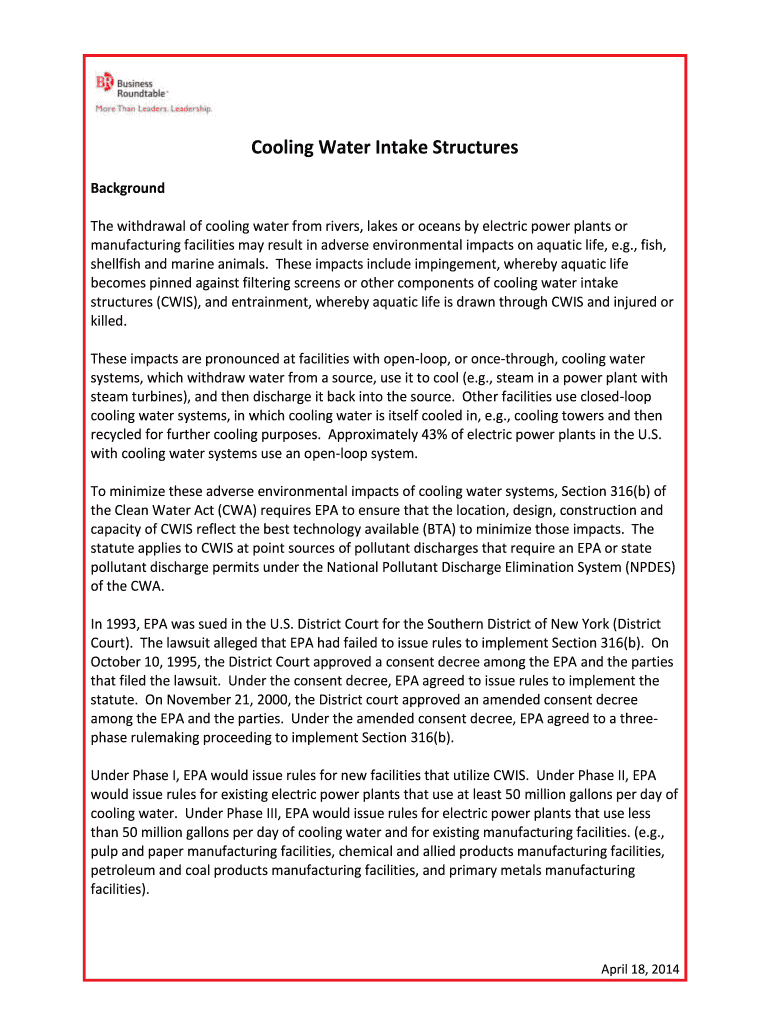 Fillable Online Cooling Water Intake Structures Fax Email Print pdfFiller
