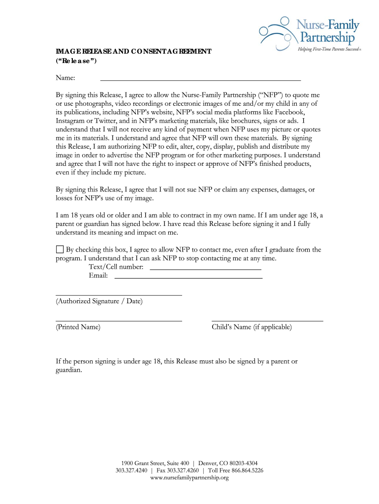 image release and consent agreement - Nurse-Family Preview on Page 1