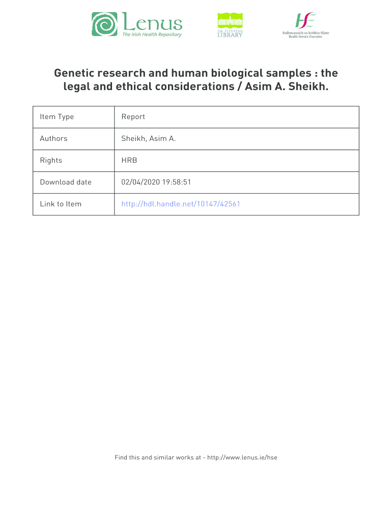 Fillable Online Human Biological Samples and the Laws of Property The