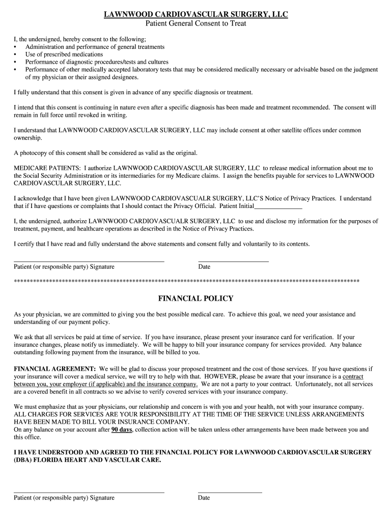 Patient Consent and Financial Policy Patient Consent and Financial Policy LAWNWOOD CARDIOVASCULAR SU Preview on Page 1