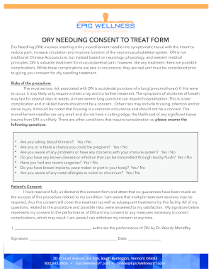 Fillable Online Workplace Health Solutions DRY NEEDLING CONSENT TO ...