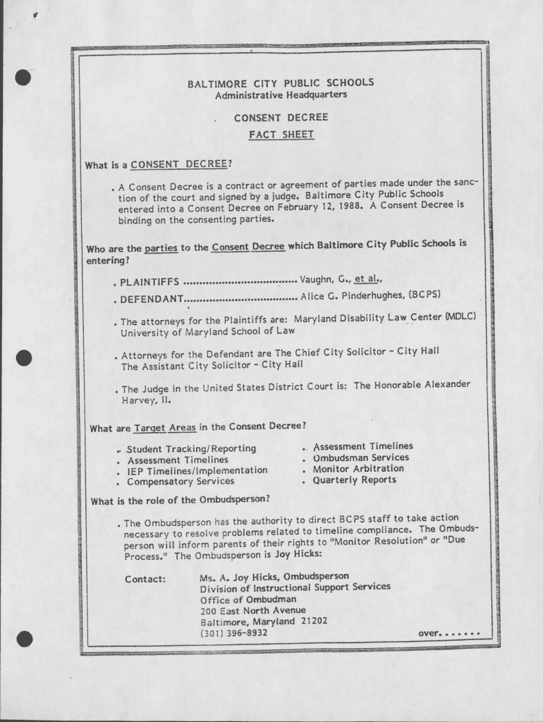 Fillable Online CONSENT DECREE FACT SHEET What is a CONSENT Fax