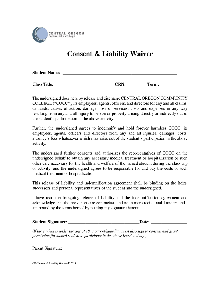 Consent & Liability Waiver - Cocc Preview on Page 1