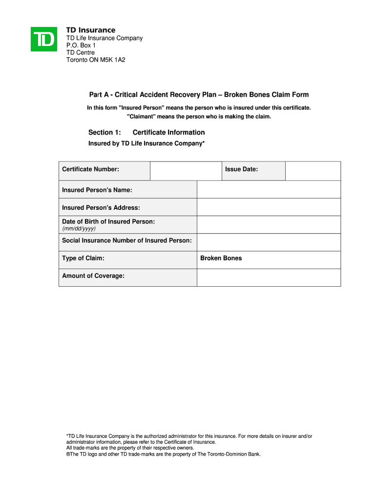 td critical accident recovery insurance plan Preview on Page 1