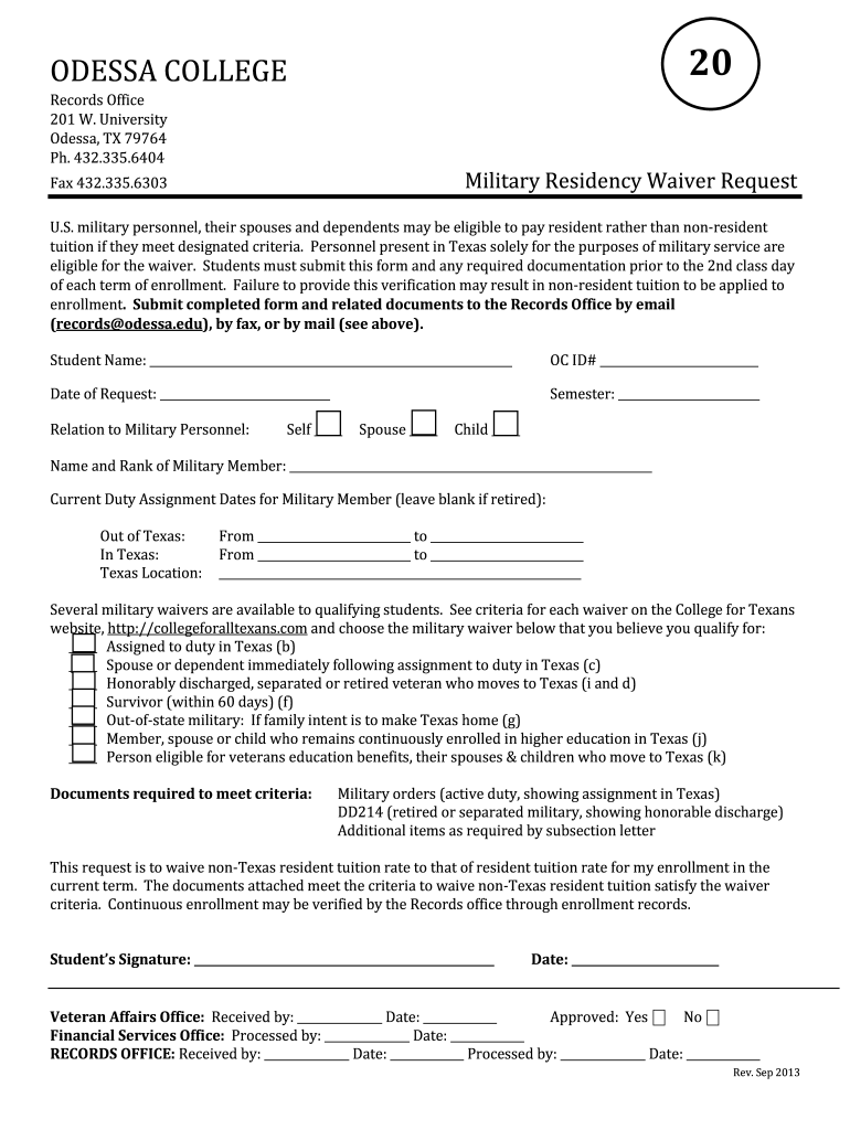 Military Residency Waiver Request Preview on Page 1