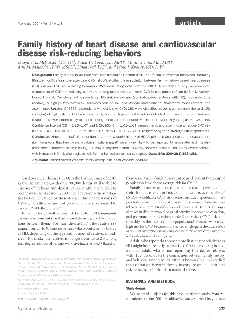 Fillable Online Family history of heart disease and cardiovascular Fax
