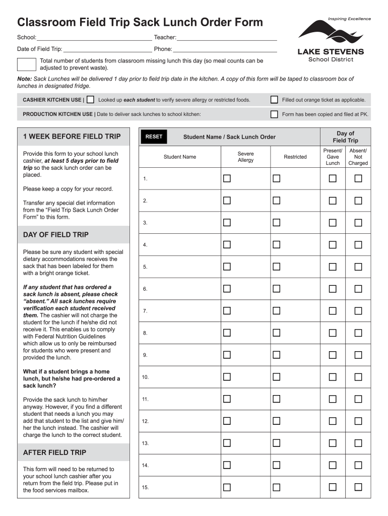field trip sack lunch order Preview on Page 1