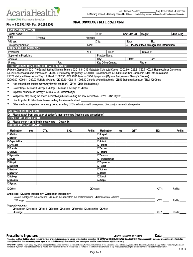 Acaria Health - Oral Oncology Referral Form Oral Oncology Referral Form Preview on Page 1