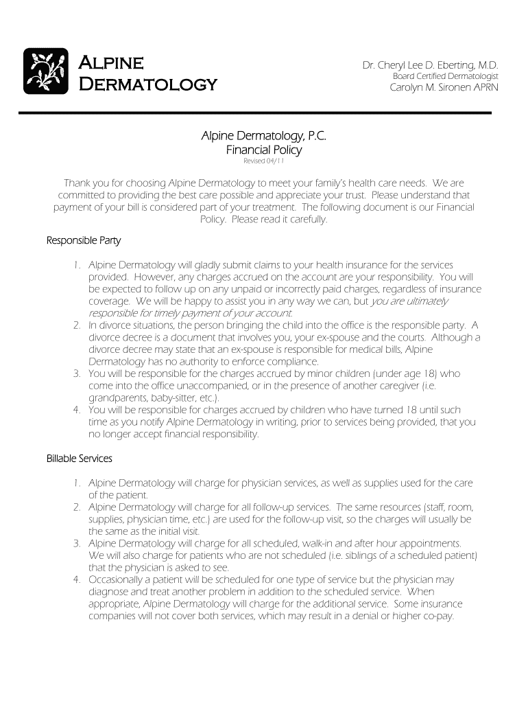 Fillable Online Dr. Cheryl Lee D. Eberting, Dermatologist in Alpine, UT